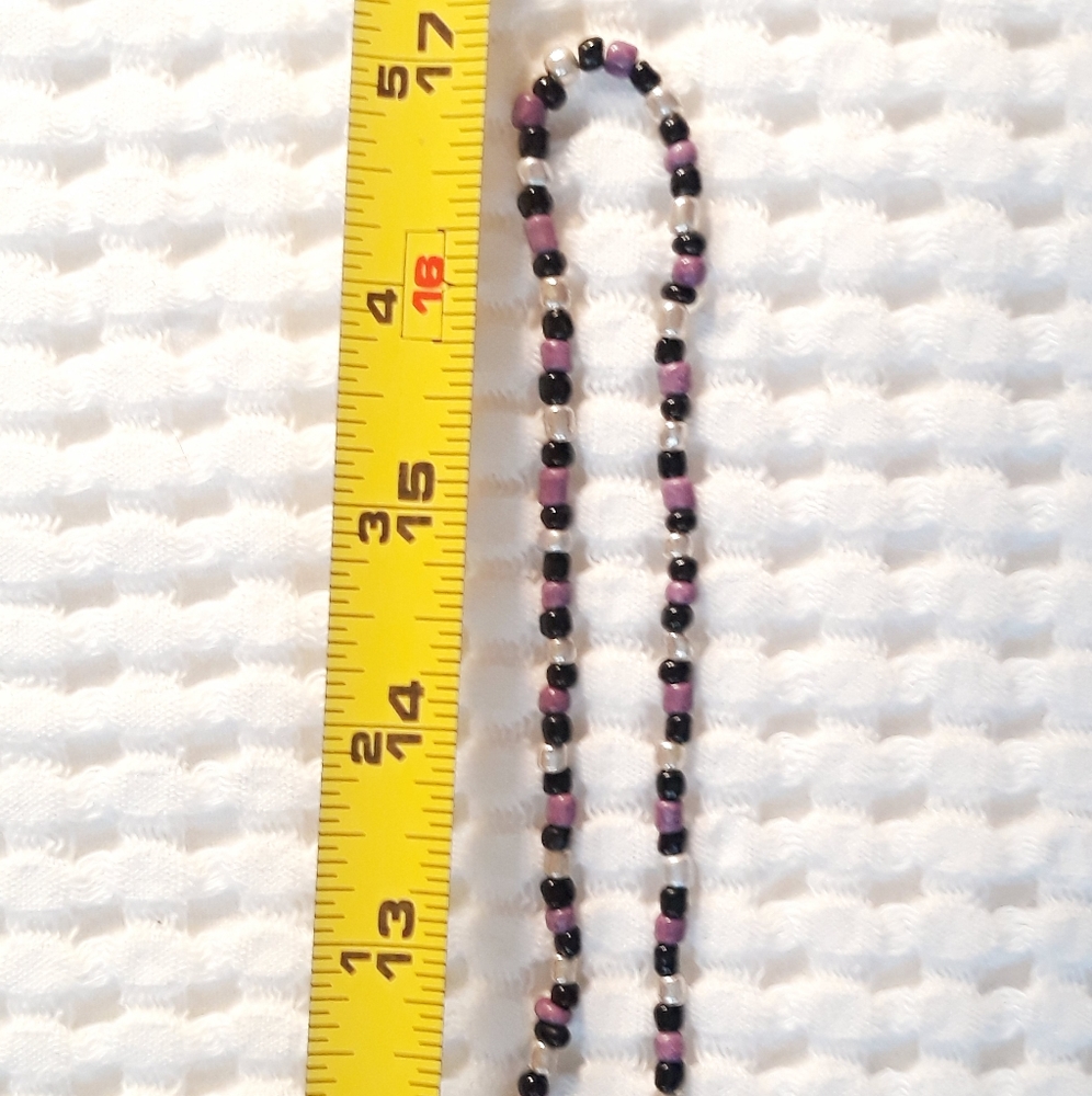 Handmade Single Strand Beaded Necklace 34" - Purple Black Metal Bead Necklace - Picture 7 of 9